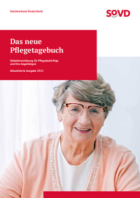 Cover des SoVD-Pflegetagebuchs. Selbsteinschätzung für Pflegebedürftige und ihre Angehörigen