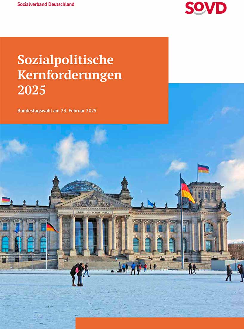 Titelbild der SoVD-Kernforderungen zur Bundestagswahl. Reichstag in Berlin im Winter. 